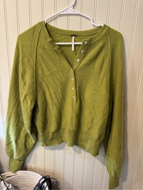 Free People Sweaters - Free People Olive Green Scoop Neck Henley Sweater